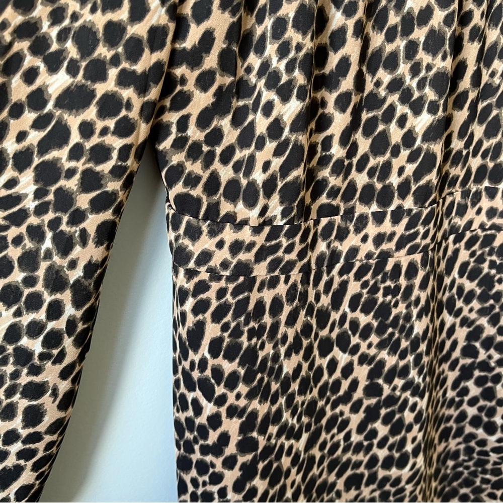 J.Crew Factory Ruffle Neck Peasant Dress Animal Leopard Print Midi Dress Size 6 - Picture 8 of 15